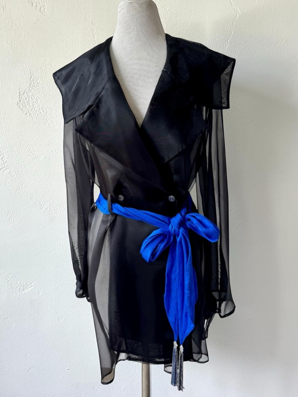 Vtg 90s Rampage Sheer Black Trench Jacket Double Breast Sz M *No Belt* Y2K